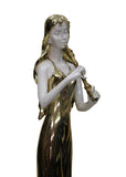 Gold White Flute Lady Fiber Glass Decor Figure s1849-5S