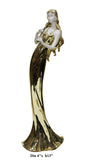 Gold White Flute Lady Fiber Glass Decor Figure s1849-5S