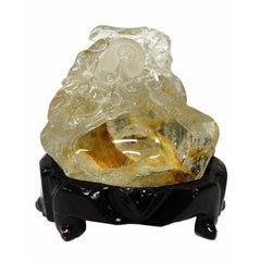 Natural Clear Crystal Hand Carved Goldfish Wave Display On Wood Stand s991S Natural Clear Crystal Hand Carved Goldfish Wave Display On Wood Stand s991S