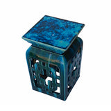 Chinese Ceramic Square Turquoise Green Knot Garden Stand Table cs7006S