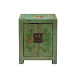 Distressed Grass Green Lacquer Graphic Side End Table Nightstand cs5726S