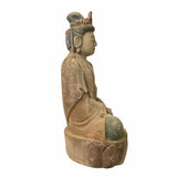 Hand-Crafted Guan Yin Kwan Yin Bodhisattva Statue - Solid Wood Cross-Legged Sitting Buddha on Lotus Base ws1538S