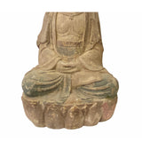 Hand-Crafted Guan Yin Kwan Yin Bodhisattva Statue - Solid Wood Cross-Legged Sitting Buddha on Lotus Base ws1538S