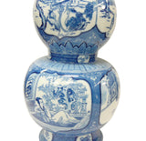 Chinese Handmade Gourd Shape Porcelain Blue & White Lady Portrait Tall Vase