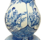 Chinese Handmade Gourd Shape Porcelain Blue & White Lady Portrait Tall Vase