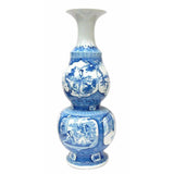 Chinese Handmade Gourd Shape Porcelain Blue & White Lady Portrait Tall Vase