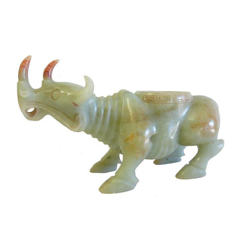 Chinese Jade Stone Carved Rhino Display Figure
