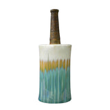 Modern Oval Shape Flat Tall Neck Ceramic Turquoise Bamboo Decor Vase