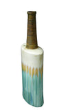 Modern Oval Shape Flat Tall Neck Ceramic Turquoise Bamboo Decor Vase