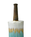 Modern Oval Shape Flat Tall Neck Ceramic Turquoise Bamboo Decor Vase