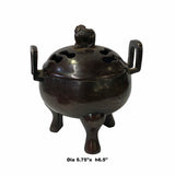 Oriental Brown Finish Metal Incense Burner with Foo Dogs Accent Lid ws1702S