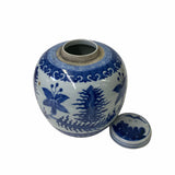 Oriental Hand-paint Leaves Graphic Blue White Porcelain Ginger Jar ws1707S