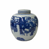 Hand-paint Scholars Graphic Blue White Porcelain Ginger Jar ws1746S