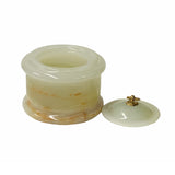 Chinese Offwhite Light Green Color Stone Carved Container Display ws1683S