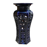 Hand Made Ceramic Clay Navy Blue Round Tall Pedestal Stand, Flower Display Stand vs147S