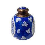 Oriental Handmade Blue White Porcelain Metal Lid Container Urn ws1662S