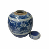 Oriental Hand-paint Flower Graphic Blue White Porcelain Ginger Jar ws1704S