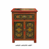 Tibetan Oriental Black Orange Red Floral End Table Nightstand cs6949S