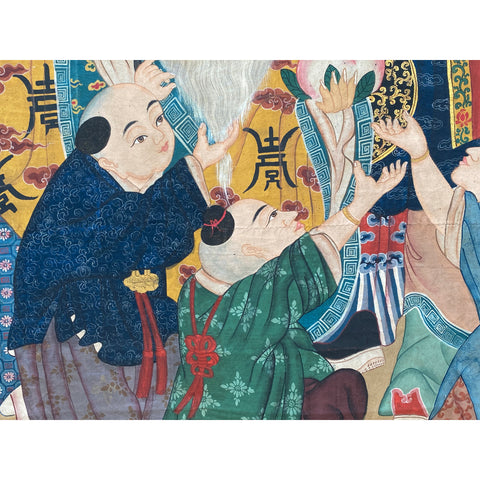 Large Chinese Vintage Canvas Color Ink SanXing (Fu Lu Shou