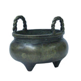 Vintage Chinese Bronze Tripod Incense Burner – Traditional Censer with Twisted Rope Handles ws1224S
