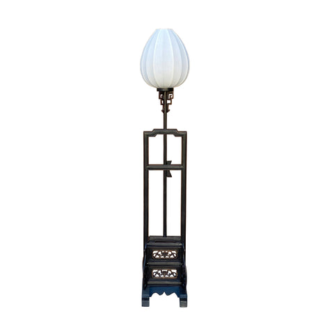 Traditional Chinese Style Black Lacquer Wood Lamp With Carved Base cs7267S