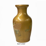 Handmade Chinese Accent Ceramic Vase – Distressed Matte Gold with Crane Relief Motif ws1847S