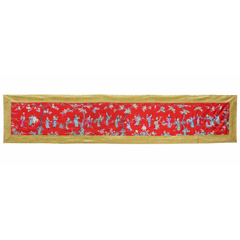 Vintage Chinese Hand Embroidery Long People Gather Scenery Wall Art