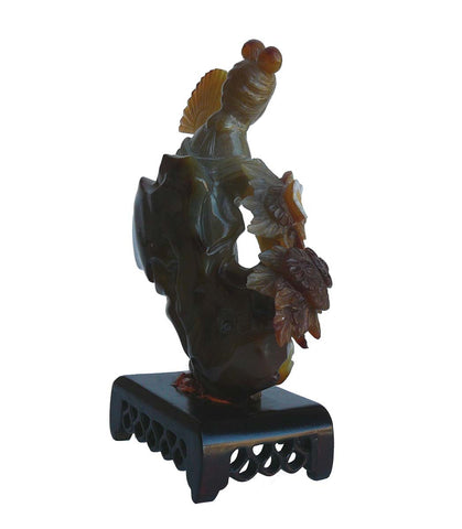 Handcrafted Natural Stone Chinese Ancient Fairy Lady Sculpture Dance With Fan s1035S