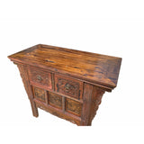 Chinese Vintage 2 Drawers Carving Brown Side Table Cabinet cs6921S