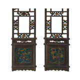 Pair Chinese Vintage Restored Wood Brown Flower Carving Wall Hanging Art ws1614S
