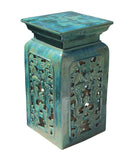 Chinese Ceramic Clay Turquoise Green Square Tall Pedestal Stand vs659S