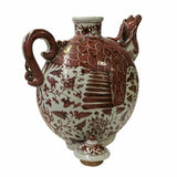 Chinese Off White Brick Blood Red Birds Shape Theme Vase Jar ws1666S