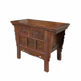 Chinese Vintage 2 Drawers Carving Brown Side Table Cabinet cs6921S