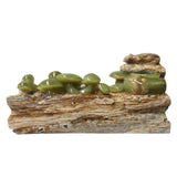 Natural Stone Carved Snail Mushroom on Wood Fengshui Display Figure ws1012S