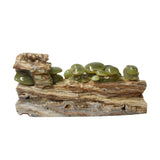 Natural Stone Carved Snail Mushroom on Wood Fengshui Display Figure ws1012S