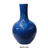 Handmade Ceramic Bright Blue Relief Flower Peach Pattern Vase ws1020S