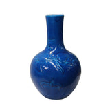 Handmade Ceramic Bright Blue Relief Flower Peach Pattern Vase ws1020S