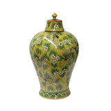Chinese Yellow White Crane Green Leaves Porcelain Jar ws1043S
