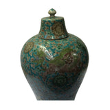 Chinese Teal Turquoise Beige Foo Dogs Flowers Porcelain Jar ws1044S