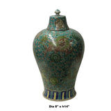 Chinese Teal Turquoise Beige Foo Dogs Flowers Porcelain Jar ws1044S