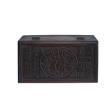 Chinese Brown Relief "Fok" Characters Motif Rectangular Storage Box Chest ws1049