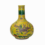 Handmade Ceramic Yellow Dimensional Flower Foo Dogs Motif Vase ws1066S
