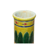 Handmade Ceramic Yellow Dimensional Flower Foo Dogs Motif Vase ws1066S