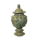 Chinese Ancient style Green Gray Ceremonial Jar with Relief Foo Dogs Motif ws1071S
