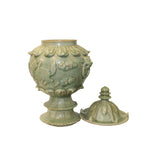 Chinese Ancient style Green Gray Ceremonial Jar with Relief Foo Dogs Motif ws1071S