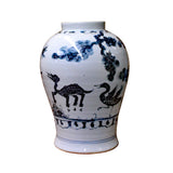 Chinese Gray Blue Off White Tree Animal Graphic Ceramic Vase ws1072S