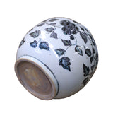 Chinese Gray Blue Off White Flowers Graphic Fat Round Ceramic Vase ws1073S