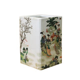Chinese Distressed Off White Porcelain People Scenery Square Pot ws1079S