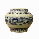 Chinese Blue White Porcelain Dragon Graphic Fat Body Vase Jar ws1086S