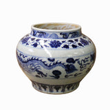 Chinese Blue White Porcelain Dragon Graphic Fat Body Vase Jar ws1086S